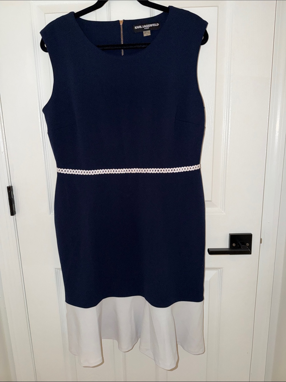 Karl Lagerfeld Navy Dress with White Trim and Hem